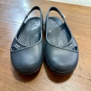 Crocs Black, Rhinestone Olivia Slingback Flats Size 7 Sandals Slip On